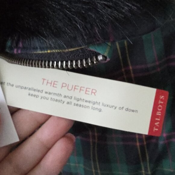 NWT TALBOTS | Down Faux Fur Collar Puffer Vest Tartan Green Sz M - Picture 6 of 7